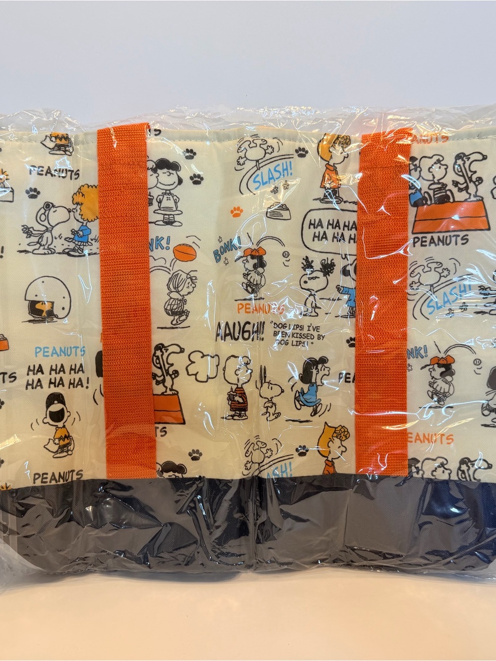 Peanuts Snoopy & Tapioca Kids Tote Bag in Orange and Navy insulated lunch tote - Picture 2 of 3